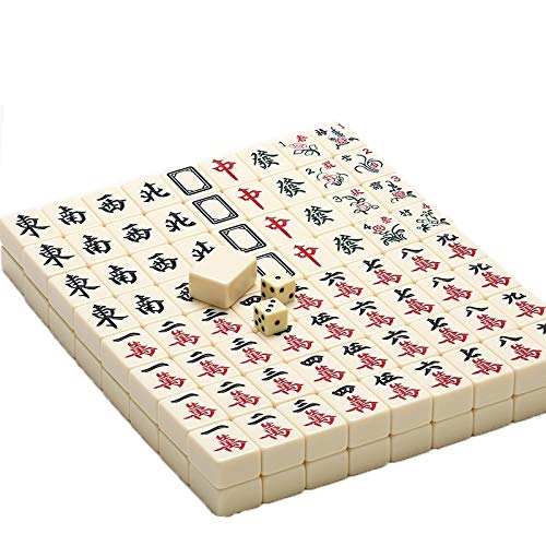 XXZY Chinesisches Mahjong-Spielset, weißes Melamin, Mahjong mit 144 Fliesen, 3 Würfeln und wunderschöner Verpackung, geeignet für Spiele im chinesischen Stil (Farbe: Weiß) von XXZY