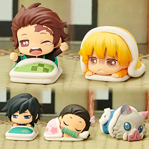 Demon Slayer's Blade süße Schlafposition Figur, Kamado Tanjirou/Agatsuma Zenitsu/Kamado Nezuko//Hashibira Inosuke/Tomioka Giyuu, 4,3 cm, 5 Stück von XYAM