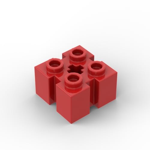 Gobricks 90258/39683 Scharnierstein 2x2 Ziegel mit Schlitzen an vier Seiten und Mittelloch, 10 Stück, GDS-90179, kompatibel mit Lego-Bausteinen, Farbe: Rot 010 von XYEIUGO