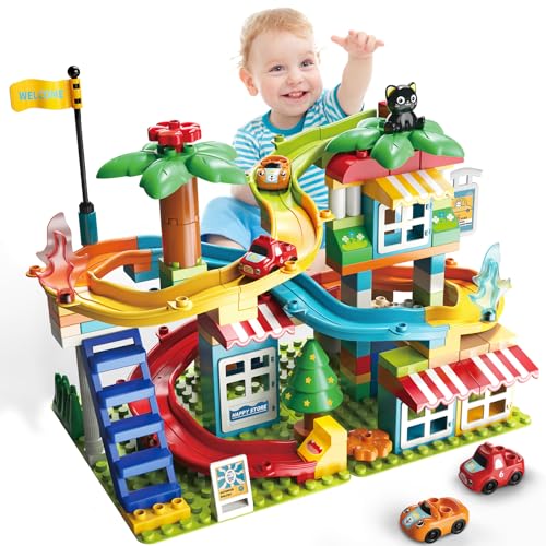 XYNGU Kugelbahn-Bausteine, klassische, große Blöcke, Labyrinthbahn-Sets mit 4 Autos, STEM-Spielzeug-Steine, Labyrinth-Puzzle-Set, Rennstrecke, kompatibel mit den wichtigsten Marken für Kinder ab 3, 4 von XYNGU