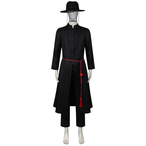 XYYYHTL Kpop Demon Hunters Jinu Sajaboys Cosplay Kleid Hose Gürtel mit Hut Schwarz Saja Jinu Halloween Kostüm Schurken Huntrix Uniform von XYYYHTL