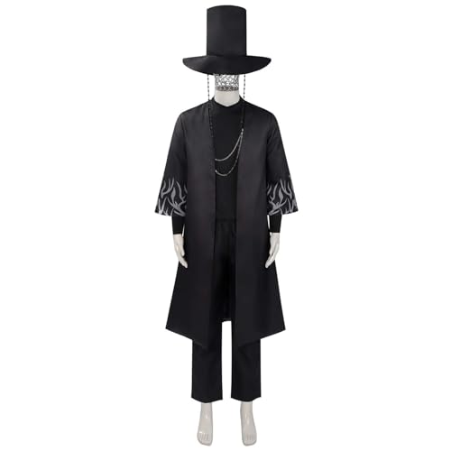 XYYYHTL Kpop Demon Hunters Jinu Sajaboys Cosplay Kleid Hose Gürtel mit Hut Schwarz Saja Jinu Halloween Kostüm Schurken Huntrix Uniform von XYYYHTL
