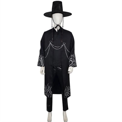 XYYYHTL Kpop Demon Hunters Jinu Sajaboys Cosplay Kleid Hose Gürtel mit Hut Schwarz Saja Jinu Halloween Kostüm Schurken Huntrix Uniform von XYYYHTL