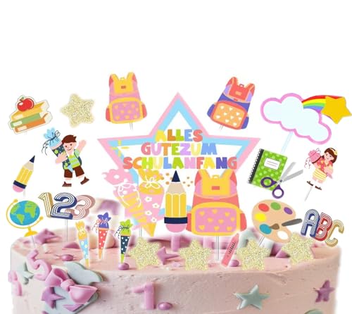 XYZOOR Tortendeko Einschulung Kuchendeko Schulanfang Schulkind Kuchen Torten Cupcake Topper für Junge Mädchen Schulstart Deko (Bunt) XYZOOR Tortendeko Einschulung Kuchendeko Schulanfang Schulkind Kuchen Torten Cupcake Topper für Junge Mädchen Schulstart Deko (Bunt) von XYZOOR