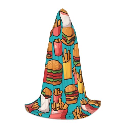 XZDAL Cartoon Burger Pommes Printed Hooded Cape S for Teens - Cosplay, Role-Play, Festival, Maskerade, and Theme Party Costume von XZDAL