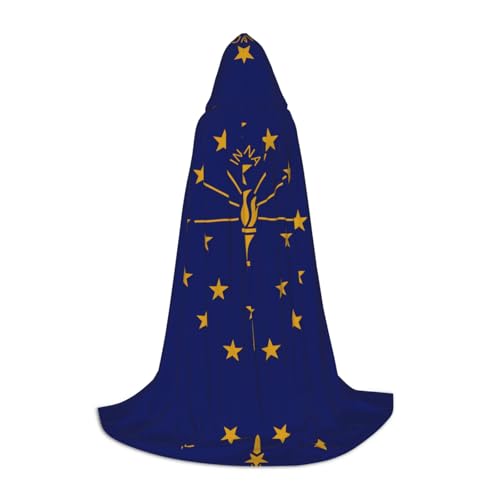 XZDAL Indiana State Flag Printed Hooded Cape S for Teens Cosplay Role-Play Festival Maskerade and Theme Party Costume von XZDAL
