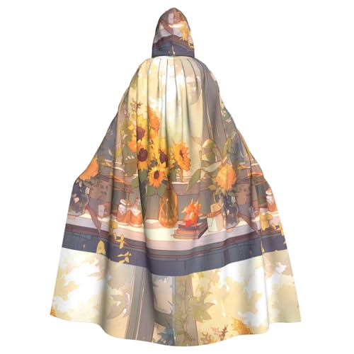 XZDAL Kapuzenumhang für Erwachsene, Sonnenblumen unter der Fensterbank, für Halloween, Cosplay, Maskerade, Party-Kostüm XZDAL Kapuzenumhang für Erwachsene, Sonnenblumen unter der Fensterbank, für Halloween, Cosplay, Maskerade, Party-Kostüm von XZDAL