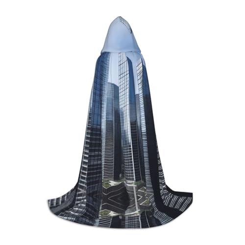 XZDAL Modern Skyscrapers Printed Hooded Cape S for Teens Cosplay Role-Play Festival Maskerade and Theme Party Costume von XZDAL
