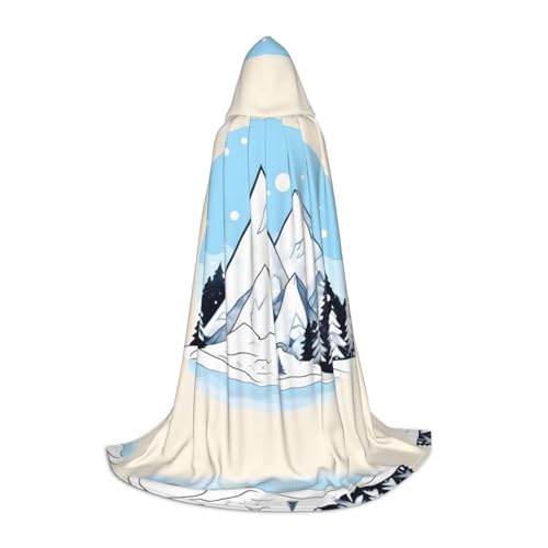 XZDAL Schneebedeckte Berge Gedruckt Kapuzen Umhang M für Teenager Cosplay Rollenspiel Festival Maskerade Mottoparty Kostüm von XZDAL
