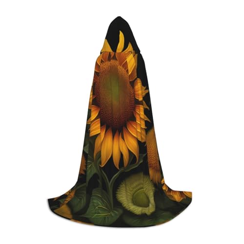 XZDAL Sonnenblumen und Schmetterlinge Kapuzenumhang L für Teenager Langer Umhang Kostüm Cosplay Maskerade Karneval Party von XZDAL