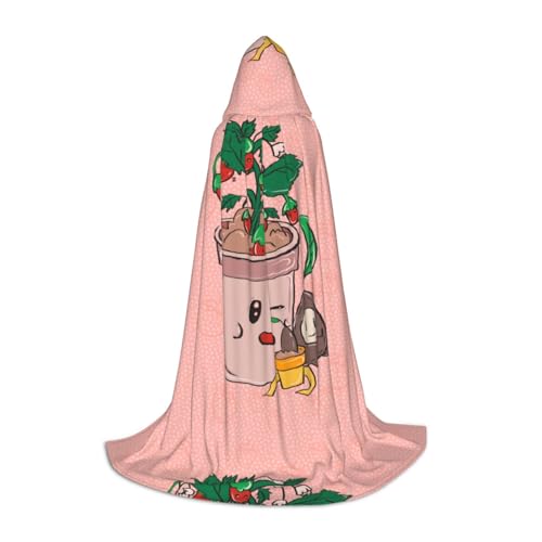 XZDAL Sonnenblumenkerne und Erdbeeren Kapuzenumhang M für Jugendliche Langer Umhang Kostüm Cosplay Maskerade Karneval Party von XZDAL