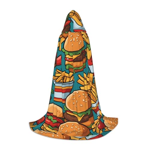XZDAL Süßer Burger-Pommes-Umhang mit Kapuze, Größe S, für Teenager, langer Umhang, Kostüm, Cosplay, Maskerade, Karneval, Party von XZDAL