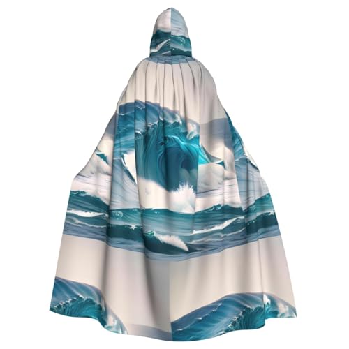 XZDAL Umhang mit Kapuze für Erwachsene, Cartoon-Motiv, blau, Meereswelle, für Halloween, Cosplay, Maskerade, Party-Kostüm von XZDAL