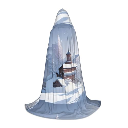 XZDAL Winterlandschaft Kapuzenumhang M für Teenager Langer Umhang Kostüm Cosplay Maskerade Karneval Party von XZDAL