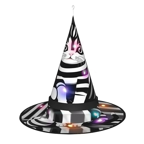 XZDLXJ Schwarz-weiß gestreiftes Kätzchen, leuchtender Hexenhut für Festivals und Partys, faltbar und leicht XZDLXJ Schwarz-weiß gestreiftes Kätzchen, leuchtender Hexenhut für Festivals und Partys, faltbar und leicht von XZDLXJ