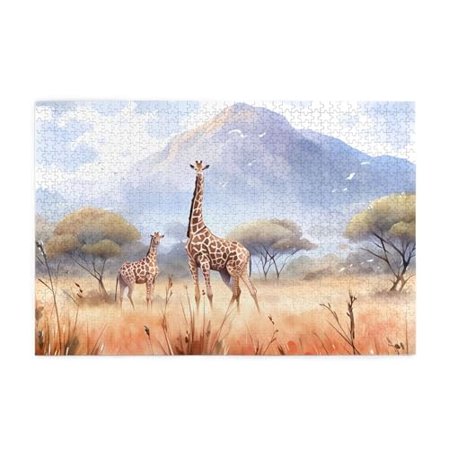 Afrikanische Savanne Giraffe Horizontales Holzpuzzle 1000 Teile Entspannen und Verbessern Sie die Hände auf Fähigkeiten und Konzentration von XZDZWK