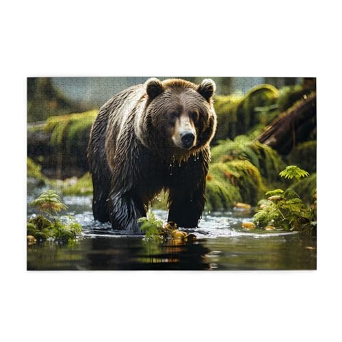 Brown Bear Pounce Horizontales Holzpuzzle 1000 Teile Entspannen und verbessern Sie die Hände auf Fähigkeiten und Konzentration von XZDZWK