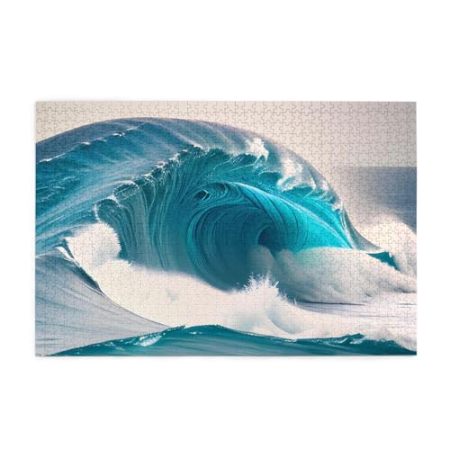 Cartoon Blue Sea Wave Horizontal Wooden Jigsaw Puzzle 1000 Pieces Relax and Improve Hands on Skills and Konzentration von XZDZWK