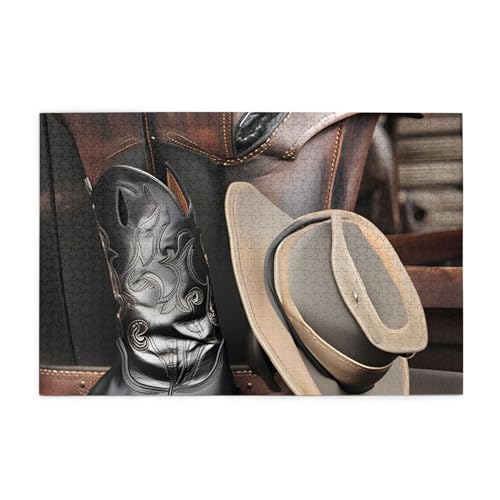 Cowboy Schwarzer Hut Westernstiefel Horizontales Holzpuzzle 1000 Teile Entspannen und Verbessern Sie die Hände auf Fähigkeiten und Konzentration Cowboy Schwarzer Hut Westernstiefel Horizontales Holzpuzzle 1000 Teile Entspannen und Verbessern Sie die Hände auf Fähigkeiten und Konzentration von XZDZWK
