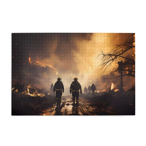 Feuerwehrleute bekämpfen Feuer Horizontales Holzpuzzle 1000 Teile Entspannen und verbessern die Hände auf Fähigkeiten und Konzentration von XZDZWK