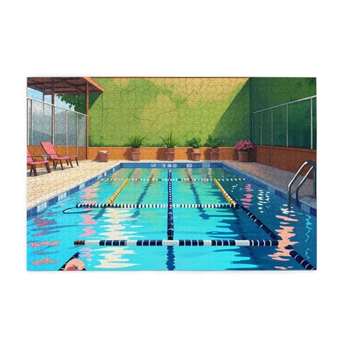 Flamingo und Schwimmbad Horizontales Holzpuzzle 1000 Teile Entspannen und Verbessern Sie die Hände auf Fähigkeiten und Konzentration von XZDZWK