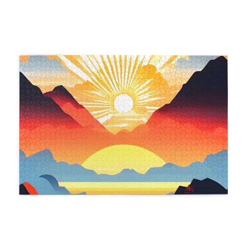 Heller Sonnenaufgang Horizontales Holzpuzzle 1000 Teile Entspannen und verbessern Sie die Hände auf Fähigkeiten und Konzentration von XZDZWK