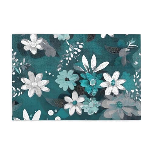 Horizontales Holzpuzzle mit blaugrünem und weißem Blumenmuster, 1000 Teile, entspannen und verbessern die Hände auf Fähigkeiten und Konzentration von XZDZWK