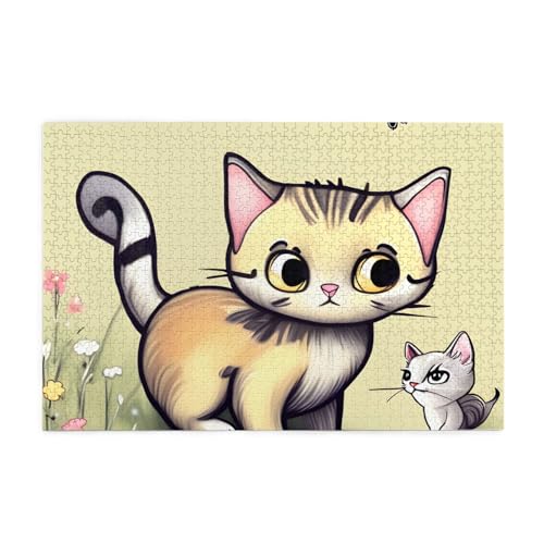 Katze und Schmetterling Horizontales Holzpuzzle 1000 Teile Entspannen und Verbessern Sie die Hände auf Fähigkeiten und Konzentration von XZDZWK