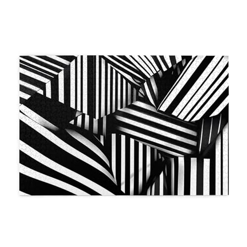 Schwarz-weiße geometrische Linien, horizontales Holzpuzzle, 1000 Teile, entspannen und verbessern die Hände auf Fähigkeiten und Konzentration von XZDZWK