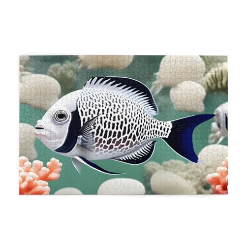 Weißer tropischer Fisch Horizontales Holzpuzzle 1000 Teile Entspannen und verbessern Sie die Hände auf Fähigkeiten und Konzentration von XZDZWK
