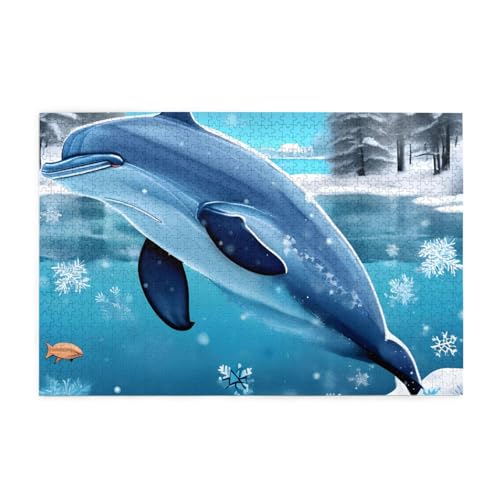 Winter der Delphin Horizontales Holzpuzzle 1000 Teile Entspannen und verbessern Sie die Hände auf Fähigkeiten und Konzentration von XZDZWK