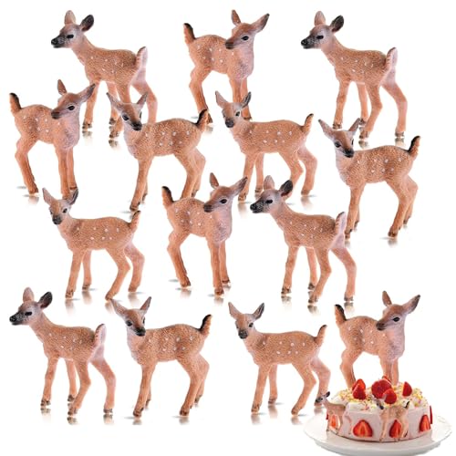 XZEIT 14 PCS Tierfiguren, Kunststoff Waldtiere Figuren Deer Figuren Ornamente, Realistisches REH Modell, Mini Tiere Spielzeug Set, Miniatur Tiere Spielzeug, für Handwerk Geschenk von XZEIT