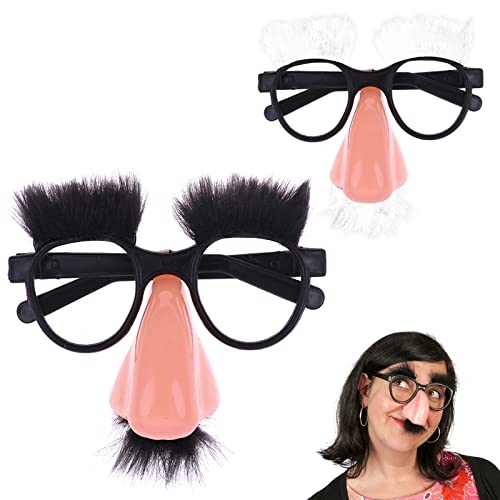 XZEIT 2 Stück Lustige Gläser Augenbrauen, Schnurrbart Große Nase Kostüm Brillen Disguise Gläser Lustige, Halloween Große Nase Brille, Dekorative Brille Geburtstagsfeier Cosplay Requisiten(schwar von XZEIT