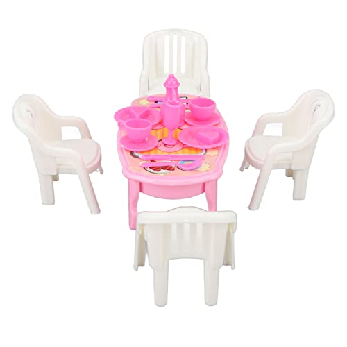 Miniaturmöbel - 1:16 Dollhouse Esstisch mit 4 Stühlen und Tischwaren, detailliertes Design mit hoher Simulation, sicheres Nicht giftiges Material, lebendige Farben für (Type 3) von XZXCVN