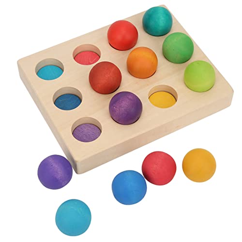 XZXCVN Farben Sortierspiel aus Holz 3,5cm Kugeln 12 Farben mit Tablett für Kinder ab 2 Jahre - Sicheres Lernspielzeug, Fördert Farb - und Formwahrnehmung von XZXCVN