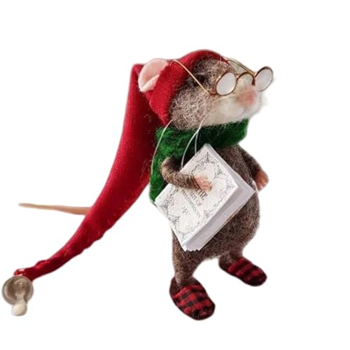 Xafrstyu Weihnachtliche Filzmaus, Niedliche handgefertigte Wollfilzmaus Ornament, Einzigartige Filzmäuse Figur für Festliche Weihnachtsdekoration, Filz Weihnachtsmaus Puppe (B) von Xafrstyu