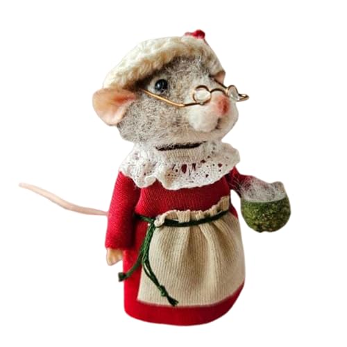 Xafrstyu Weihnachtliche Filzmaus, Niedliche handgefertigte Wollfilzmaus Ornament, Einzigartige Filzmäuse Figur für Festliche Weihnachtsdekoration, Filz Weihnachtsmaus Puppe (D) von Xafrstyu