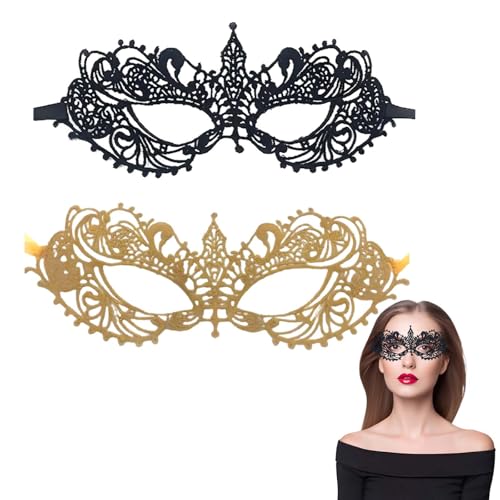 Xanthelle Maske Gesicht Verkleidung, 2 Spitzenmasken in Gold und Schwarz, Venezianische Maske, Damen Maskenball Spitzenmaske Schwarze Augenmaske von Xanthelle