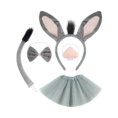 Xasbseulk Animal Cosplay -Kostüm, Animal Dress Up Kit | Kinder Tierstirnbänder Set von 5 - Fliege Krawatte Nasenschwanzrock für Halloween -Kinder Maskerade pelzige Kopfbedeckung von Xasbseulk