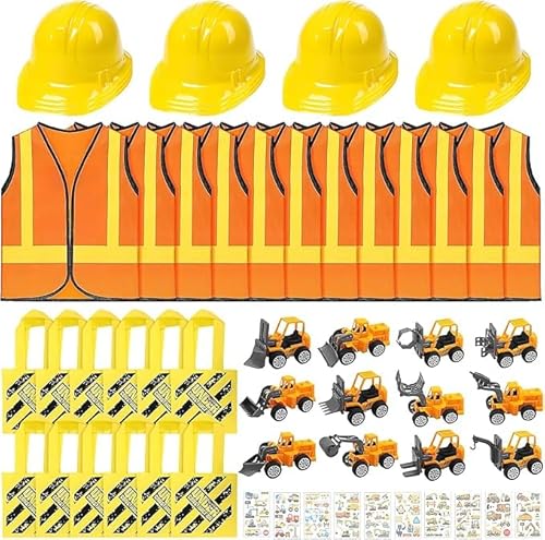 58-teiliges Bau-Geburtstagsparty-Zubehör, Bau-Verkleidungs-Set mit 12 Westen, 12 Hüten, 12 Tragetaschen für Party 58-teiliges Bau-Geburtstagsparty-Zubehör, Bau-Verkleidungs-Set mit 12 Westen, 12 Hüten, 12 Tragetaschen für Party von Xaztr