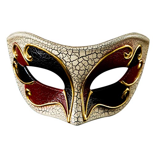Xbemkste Karneval Maskerade Maske für Frauen Männer Musikparty Karierte Maskerade Herren Mardi Vintage Maske Maskerade Maske Venezianische Masken Karneval (Rot, Einheitsgröße) von Xbemkste