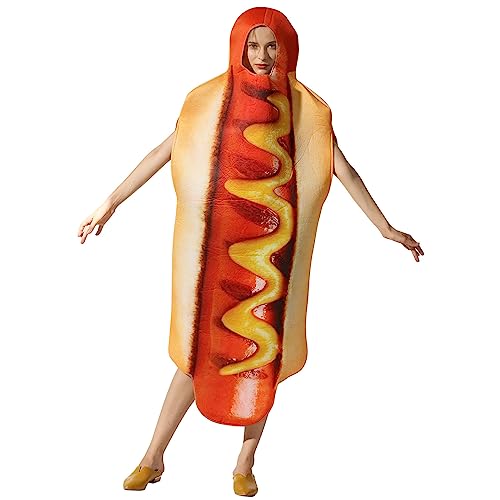 Xbemkste Unisex Essen Lebensmittel Hotdog Kostüm Faschingskostüme Einteiler Halloween Party Karneval Fastnacht Kleid für Mädchen Jungen Erwachsene Herren Damen (T3-Yellow, M) von Xbemkste