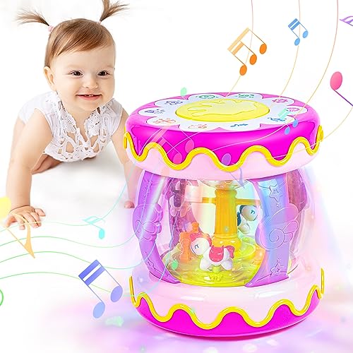 Xbesttoy Babyspielzeug 12 18 Monate - Einhorn Karussell Drehender Projektor Leuchtspielzeug mit Musik - Lernspielzeug Geburtstagsgeschenke Geschenk für Mädchen Jungen (Rosa) von Xbesttoy