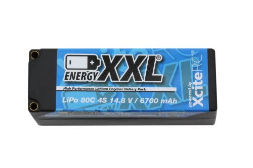 XciteRC 56600107 energyXXL LiPo Akku 14.8 V 6700 mAh, 4S 80C EFRA legal für RC Auto, schwarz von XciteRC
