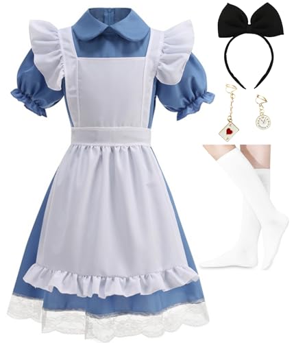 Xefenki Blaues Kleid mit Peter-Pan-Kragen, weiße Schürze für Mädchen, Farbe., 5-6 Years(120) von Xefenki
