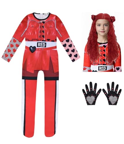 Xefenki Roter Nachkommen-Body für Mädchen und Kinder, Aufstieg von Rot, Halloween, Cosplay, Verkleiden mit Perücke, 5–6 Jahre von Xefenki