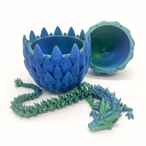 3D Gedrucktes Drachenei mit Drachen im Inneren Dragon Egg 3D Gedrucktes Bewegliches Drachenei Drachen Figuren Geheimnisvoller Drache Spielzeug, Flexible Gelenke (Drachenschuppe Blue and Green) von XehCaol