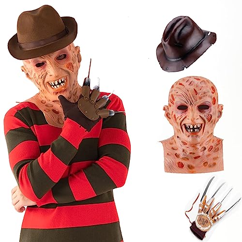 XehCaol Freddy Krüger Pullover Kostüm Maske Handschuh Gestreift Strickpullover Halloween Cosplay Kostüm Erwachsene (Kostüm, M) von XehCaol