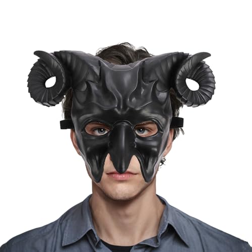 XehCaol Gruselige Teufels Maske mit Hörnern für Halloween Horror Kostüm Party Cosplay Erwachsene (Black) von XehCaol