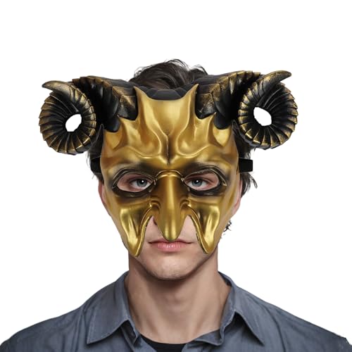XehCaol Gruselige Teufels Maske mit Hörnern für Halloween Horror Kostüm Party Cosplay Erwachsene (Gold) von XehCaol